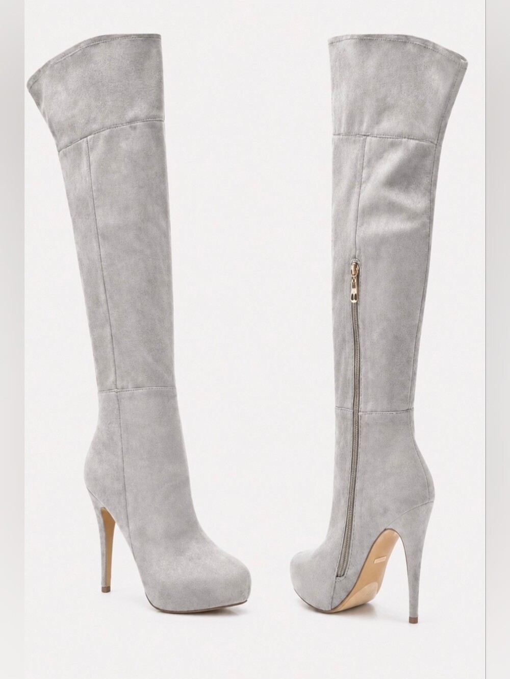 Bebe Grey Over The Knee-High Heeled Boots